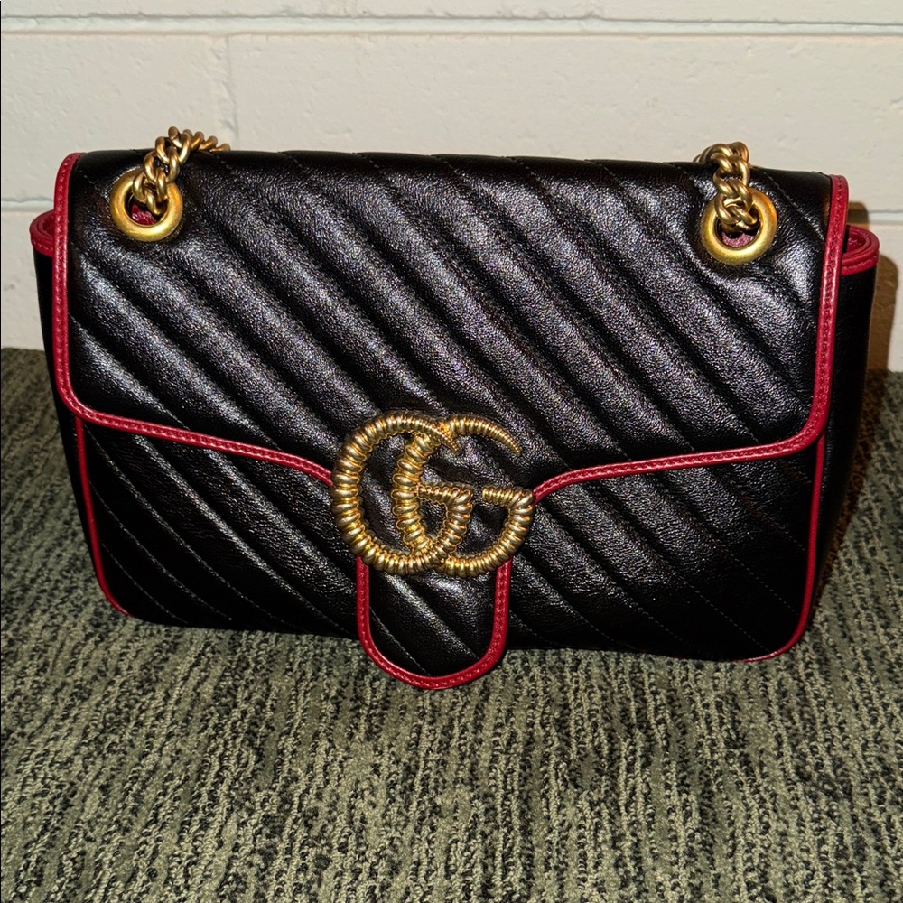 Authentic GG Marmont Flap Leather Crossbody Bag